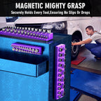 Magnetic Socket Organizer Set, 3-Piece Socket Holder Trays for 1/4" 3/8" 1/2" Drive Sockets, Organizes 68 Metric Sockets, Purple Tool Box Organizer (Sockets Not Included)