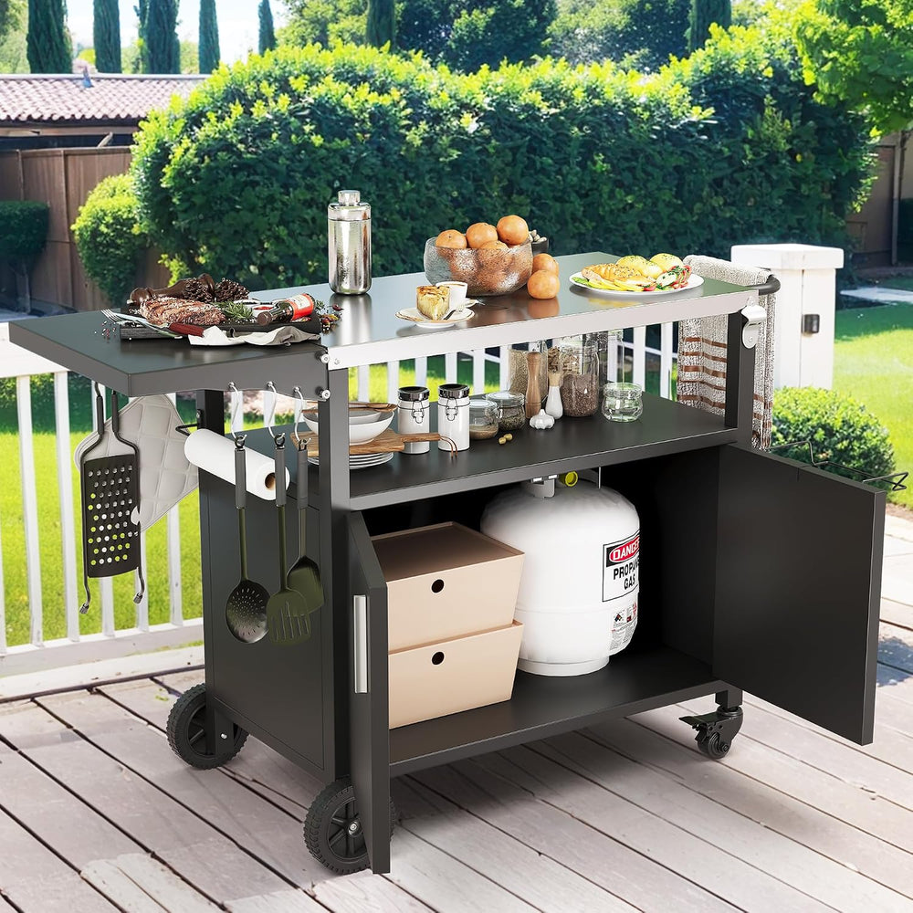 JY QAQA Outdoor Grill Cart with Storage,Patio Kitchen Island Outdoor Grill Ta...