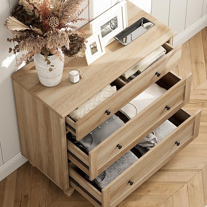 WAMPAT Entertainment Center with Bookshelves with Glass Doors & Drawer, Farmhouse Wall Unit TV Stand for TVs up to 75", Media Console Table for Living Room, Bedroom & Home Theater, Oak