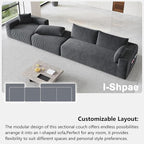 108" Cloud Couch Modular Sectional Sofa for Living Room,L Shaped Boneless Couch with Deep Seat Chaise,No Assembly Required Foam Sleeper Sofa for Apartments,Plush Corduroy Fabric, Dark Gray