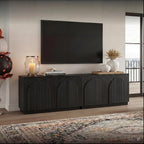 Yechen Fluted Black TV Stand with Arched Reeded Design Doors, Modern Entertainment Center with Storage for Up to 98", TV Media Console, TV Cabinet for Living Room, Bedroom(2 PCS)