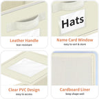 Hat Organizer for Baseball Caps - 2PCS Stackable Storage with Clear Window Lid, Flip-Top Access, Space-Saving Hat Box for Closet, Breathable Fabric (beige)