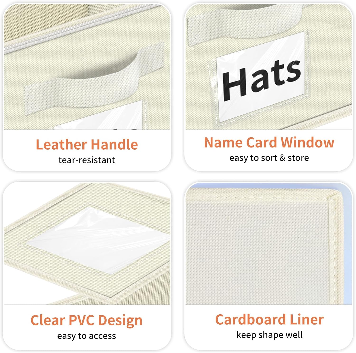 Hat Organizer for Baseball Caps - 2PCS Stackable Storage with Clear Window Lid, Flip-Top Access, Space-Saving Hat Box for Closet, Breathable Fabric (beige)