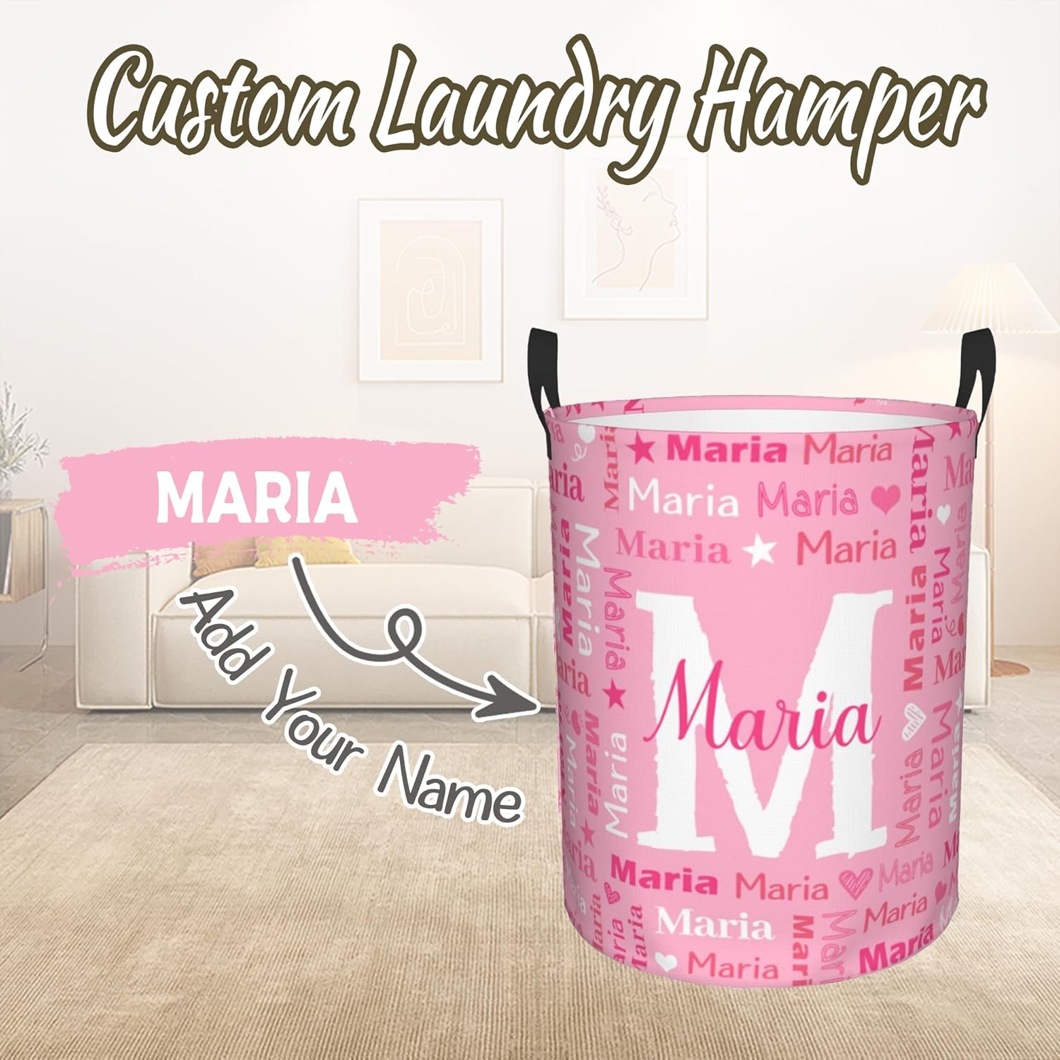 Custom Name Laundry Hamper, Personalized Laundry Baskets with Name for Boys Girls Women Men, Customized Collapsible Dirty Clothes Hamper Easy Storage Gifts for Bedroom Bathroom Living Room