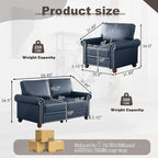 2 Piece Faux Leather Sofa Set,Modern Chair and Loveseat Sets with Storage,Mid Century Couch with Rivet Rolled Arm,Comfy Deep Seat Sofa,Furniture for Living Room,Office(Armchair+Loveseat,Navy Blue)