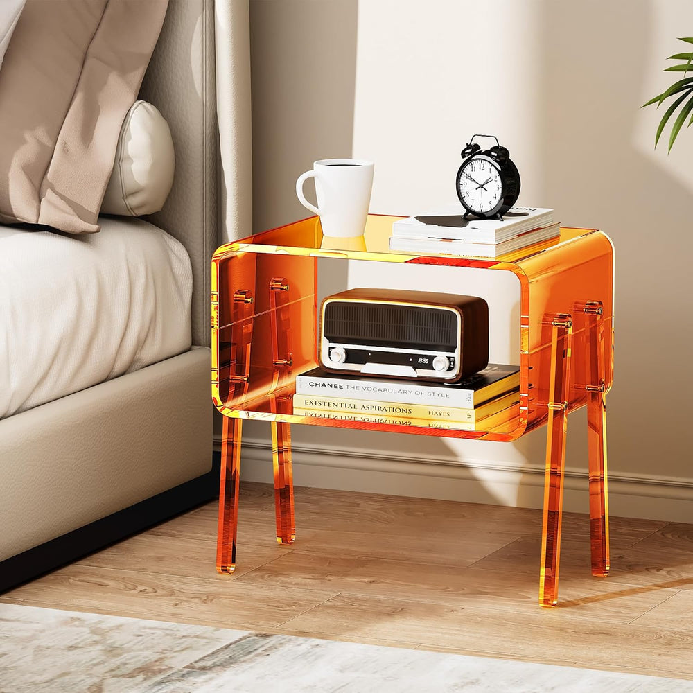 Acrylic Side Table, 2-Tier End Table with Open Storage for Small Spaces, Clea...