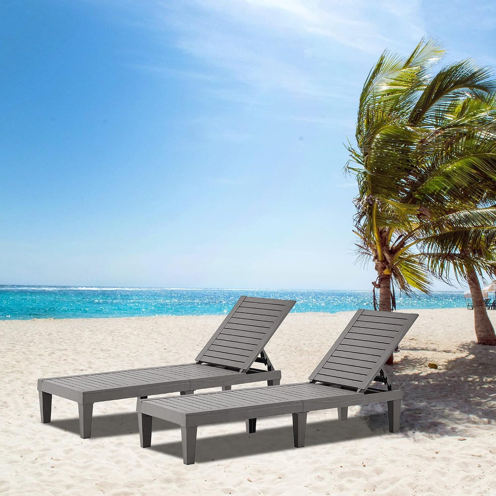 EUNHOO Outdoor Chaise Lounge Set of 2, Adjustable Pool Lounge Chair with 5 Po...