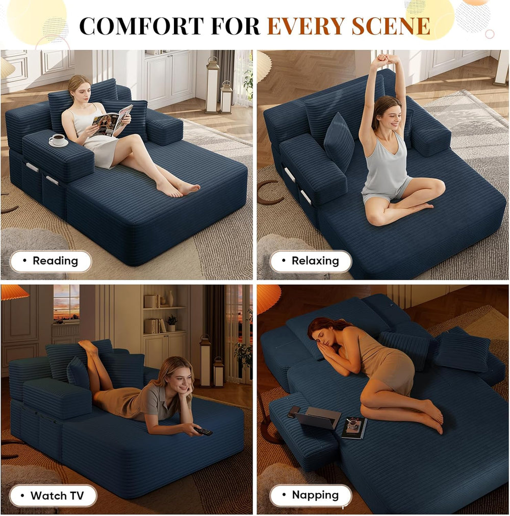 Chaise Lounge Chair Indoor, 60" Oversized Sleeper Couches W/Foldable Arm...