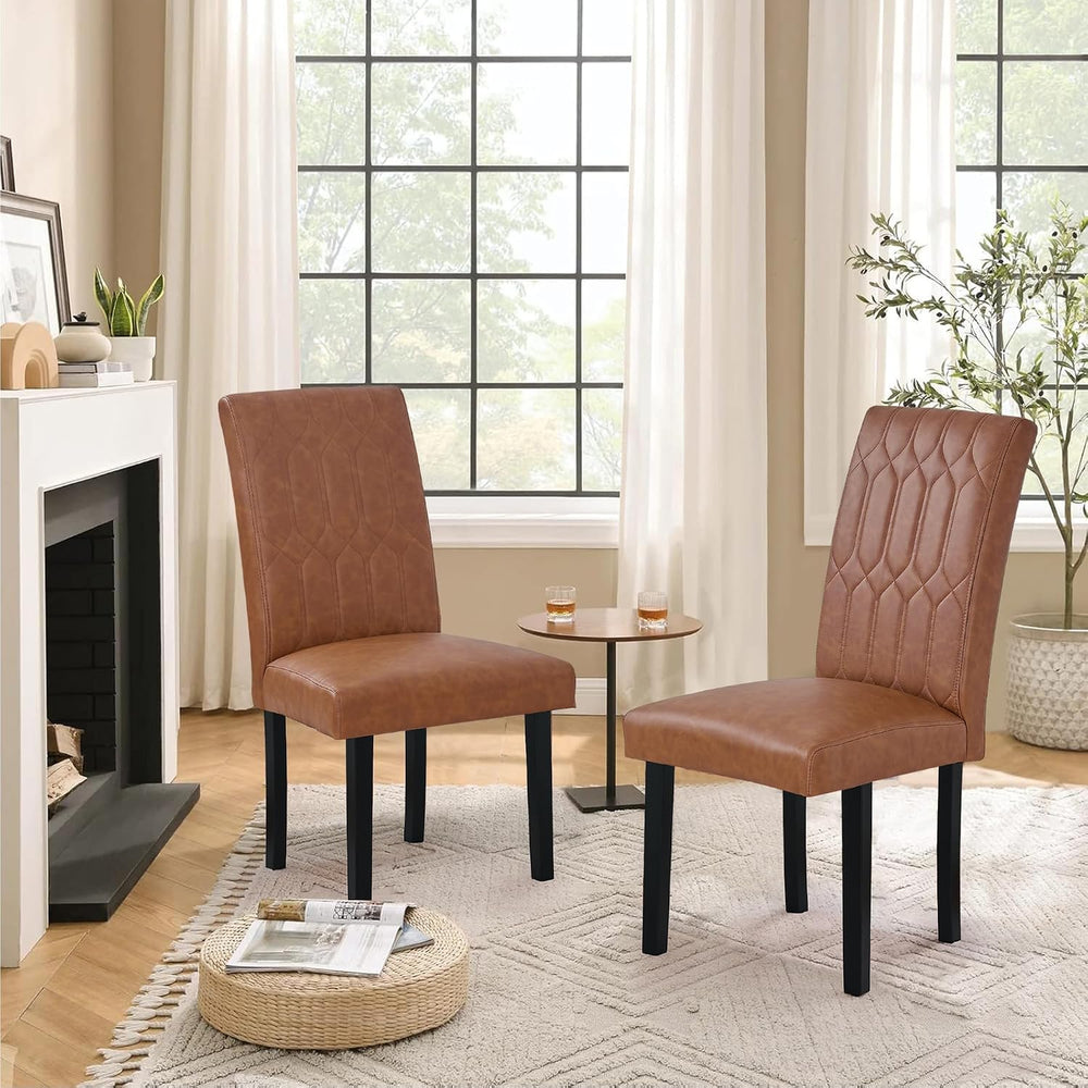 VECELO Upholstered Dining Chairs Set of 2, Modern PU Leather Accent Parsons, ...