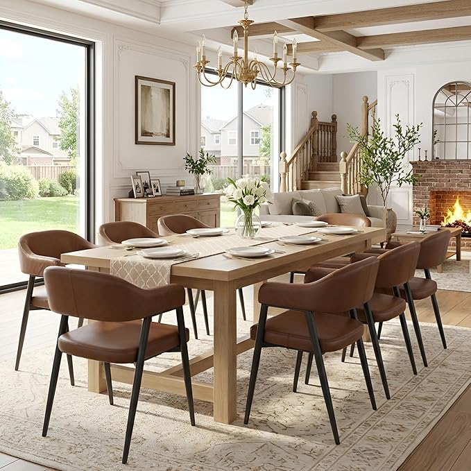 HNY Modern Dining Room Arm Chairs Set of 4, Retro Faux Leather Upholstered Ba...