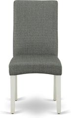 East West Furniture LGDR9-LWH-07 9 Piece Dining Room Set Includes a Rectangle Kitchen Table with Butterfly Leaf and 8 Gray Linen Fabric Parsons Dining Chairs, 42x84 Inch, Linen White