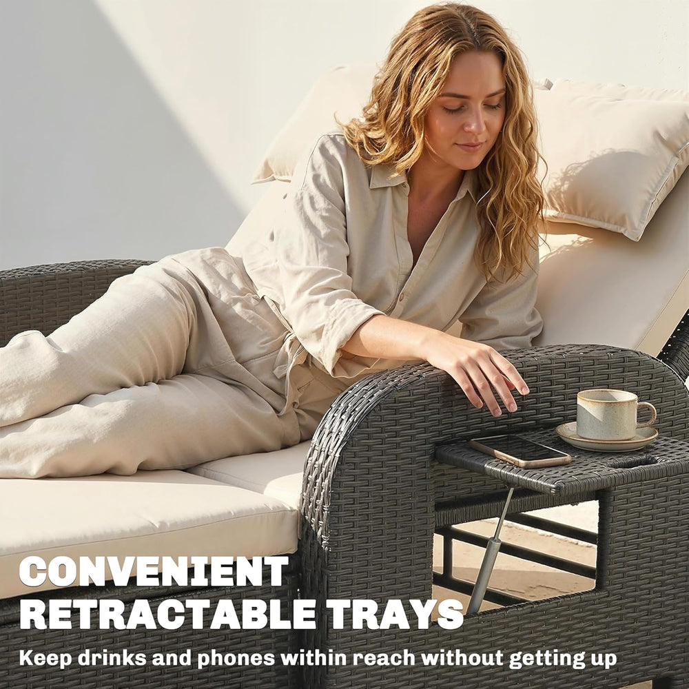 Outsunny Patio Rattan Daybed, Wicker Outdoor Daybed with Storage Ottoman, Lov...