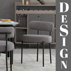 DYHOME Dark Grey Dining Chairs Set of 6, Mid-Century Modern Dining Chairs, Kitchen Dining Room Chairs, Curved Backrest Round Upholstered Boucle Sherpa Dining Chair with Black Metal Legs