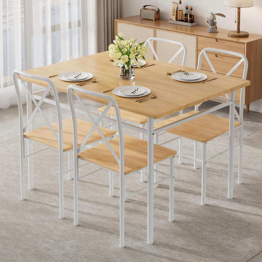 VECELO 5-Piece Dining Table Set for 4, Wood Dinette with Chairs, Natural