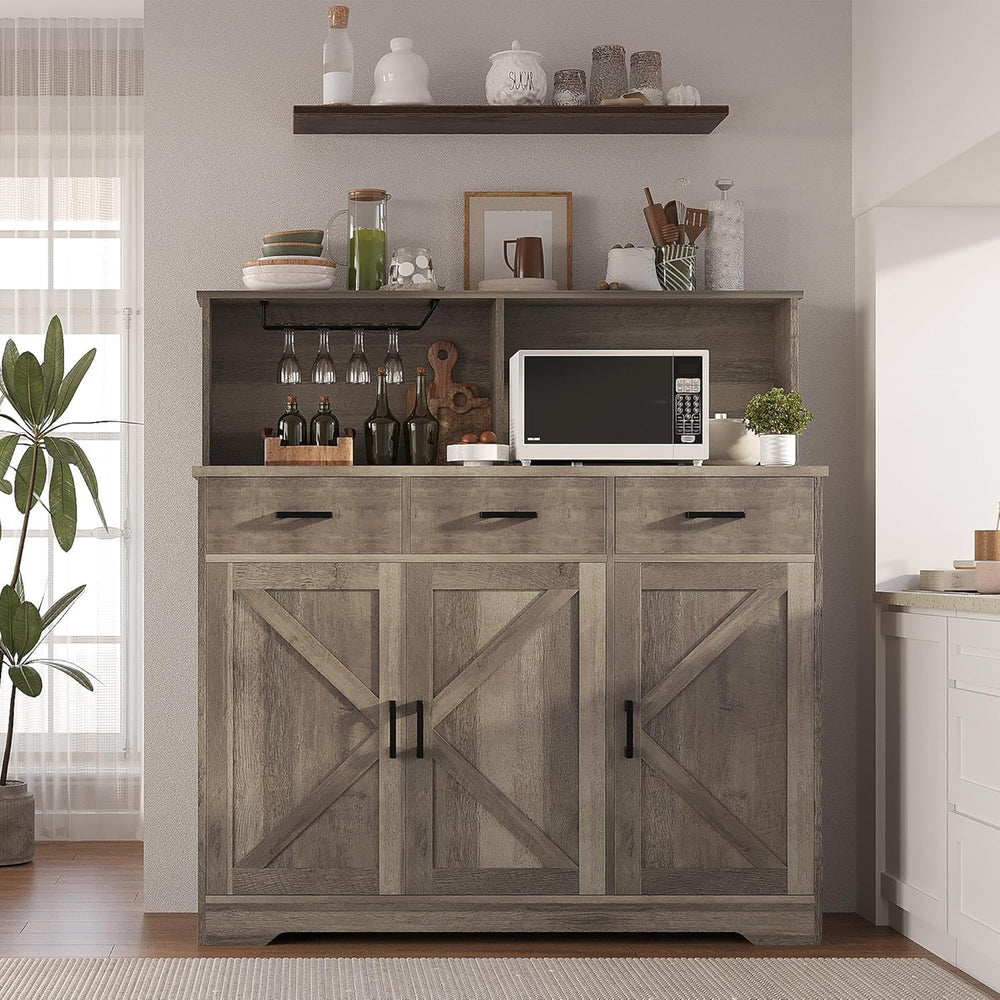 Farmhouse Sideboard Buffet with Microwave Stand,Varied Storage with Drawers a...