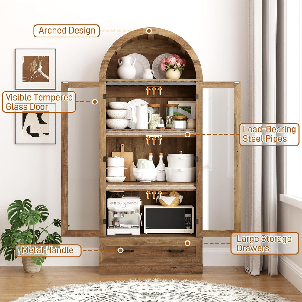 75" Tall Arched Kitchen Pantry Cabinet w Load-Bearing Steel Pipe,Modern ...