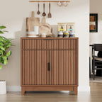 Vabches 32" Fluted Sideboard Buffet Cabinet with Storage, Walnut | Modern Coffee Bar Console Table with Drawer, Fluted Doors & Adjustable Shelf, for Entryway, Living Room, Kitchen, Dining Room