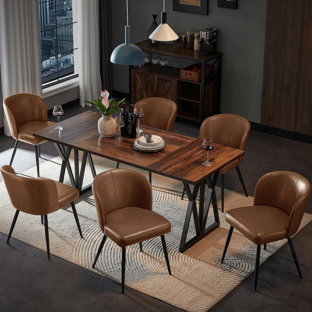 Susalt Upholstered Faux Leather Dining Chairs Set of 6, Brown