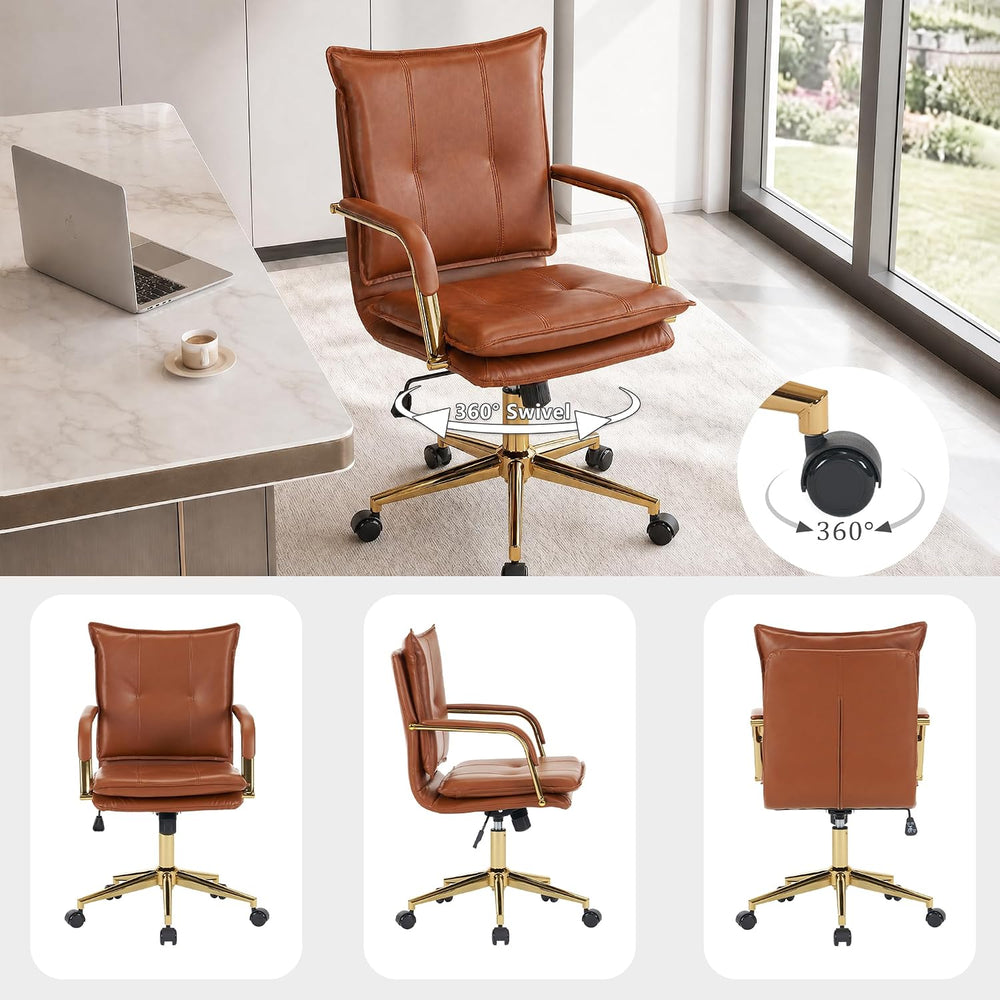 MOJAY Mid-Back Ergonomic Leather Office Chair, Modern Upholstered Executive D...
