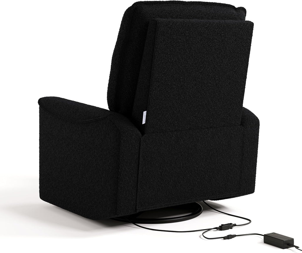Storkcraft Santos Deluxe Power Recliner Swivel Glider, Black Boucle | Premium Electronic Power Recliner for Nursery, Includes Dual-USB Charging Port with USB-A & USB-C, Glider Rocking Chair