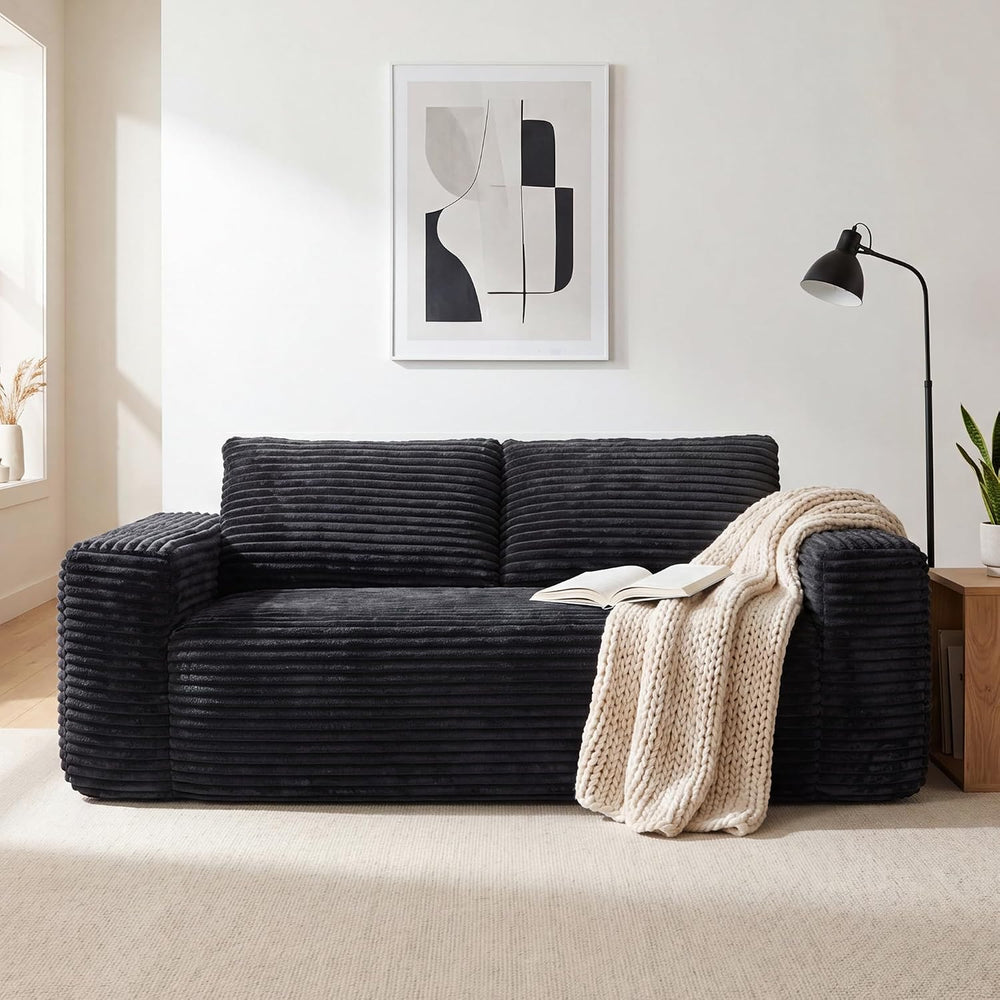 LIKIMIO Liorin Plush 71" Floor Loveseat Sofa Black Corduroy No Assembly ...