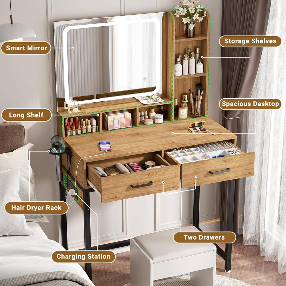 Small Vanity Desk, Vanity Desk with Mirror and Lights, Makeup Vanity Desks wi...