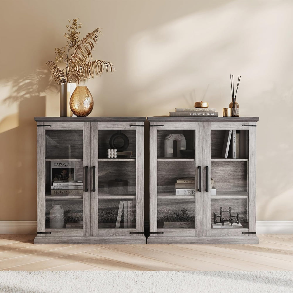 BELLEZE Set of 2 Glass Display Cabinet, 36" Tall Cabinet with Shelves an...
