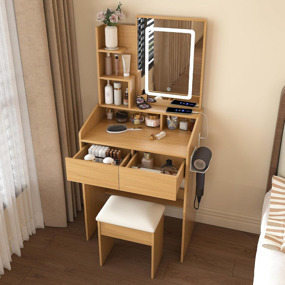 Small Makeup Vanity Desk with Light and Mirror,23.6" Compact Make up Dre...
