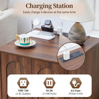 Bed Side Table with Charging Station, Mid Century Modern Nightstand with 2 Doors, Square End Table with Storage for Couch,Living Room,Small Spaces, Sofa Side Table for Office,Dorm - Walnut