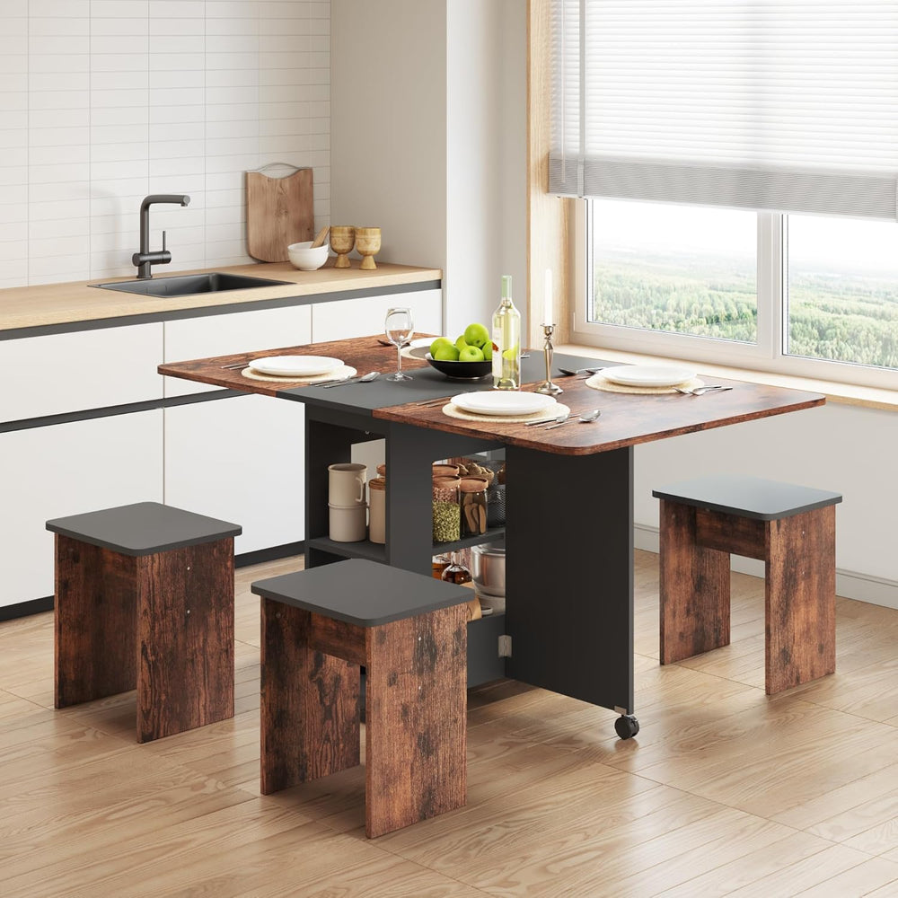 Mondeer Folding Dining Table Set for 4, Drop Leaf Table with 4 Chairs for Sma...