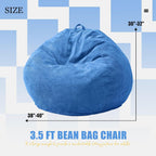 Hobestluk Adult Bean Bag Chair Teardrop Shape with Filling, 3.5FT Blue | Soft Fabric, Corduroy Cover, Removable and Washable, Memory Foam Filler, Portable Handle, Gaming, Relaxing, For Living Room