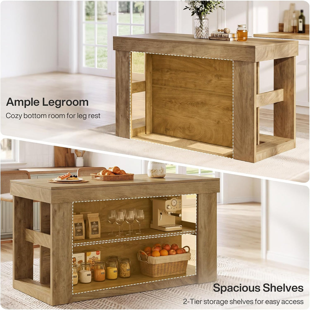 Tribesigns 55-Inch Kitchen Island with 2 Storage Shelves and Seating | Farmho...