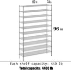18" Deep x 60" Wide x 96" Height Wire Shelving Kit | 10-Tier | NSF Commercial Storage Rack Unit