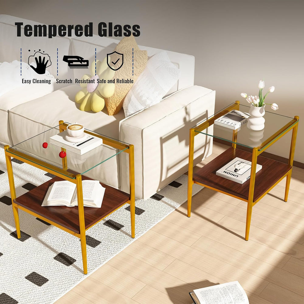 Modern Tempered Glass End Table, 19.1"L x 15.35"W Side Table with S...