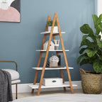 4 Tier Ladder Shelf, Industrial Bookshelf A-Shaped Bookcase, Ladder Bookshelf, Freestanding Storage Organizer Display Shelf, Multipurpose Storage Shelves Rack for Living Room Bedroom Home Office