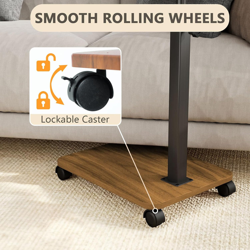 End Table, Adjustable Height Side Table, 360° Rotating MDF Veneer Sofa Side T...