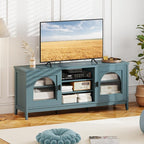 Giantex Farmhouse TV Stand for TVs up to 65", Modern Vintage Entertainment Center w/Storage, Adjustable Shelves, Cable Holes&Glass Doors, Media TV Console Table for Bedroom, Living Room (Teal Blue)