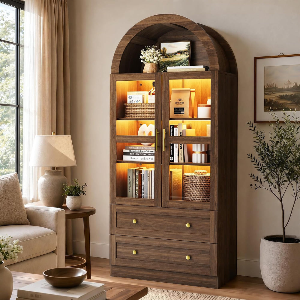 Pamapic Arched Kitchen Pantry Cabinet, 71" Tall Arched Cabinet with LED ...