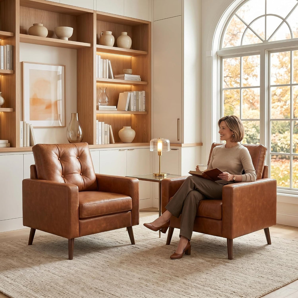 HNY Brown Faux Leather Tufted Accent Chairs