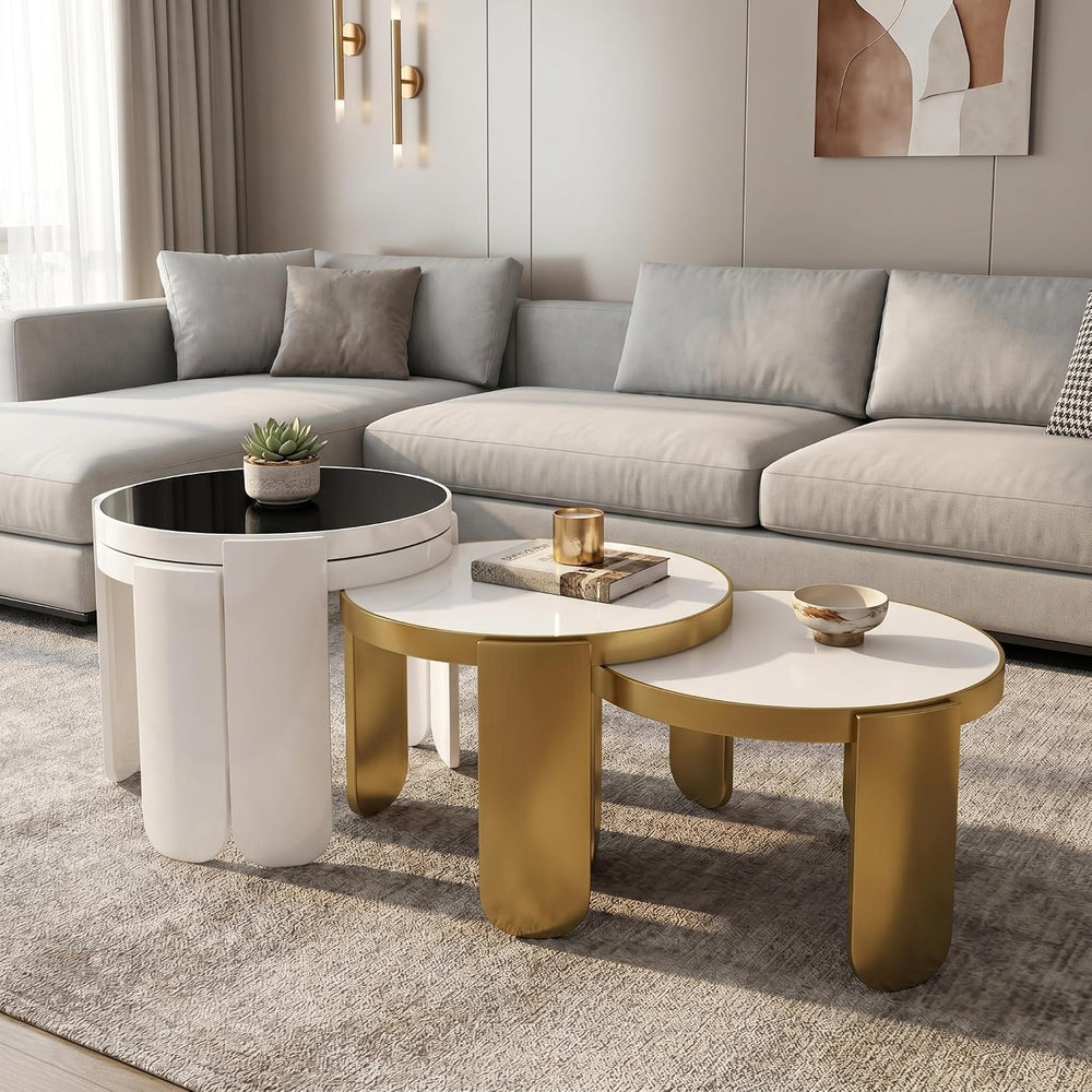 AUZ Round Nesting Coffee Table, 4 in 1 Adaptable Stackable Coffee End Table f...