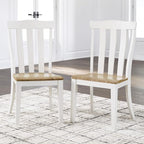 Signature Design by Ashley Ashbryn Farmhouse Armless Dining Chair with Bent Slat Back, Set of 2, White & Light Brown