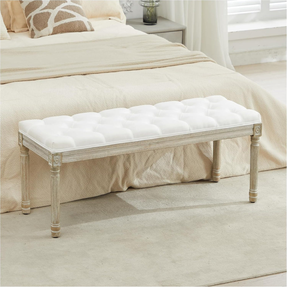 LOULENS 43.9" Linen Fabric End of Bed Bench, Vintage French Upholstered ...