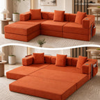 Modular Sectional Sofa, 108" L-Shaped Couch with Deep Seat | Corduroy Boneless Cloud Cushion,Modular Sofa Bed with Fixed-Shape Frame for Living Room No Assembly Required (Orange)