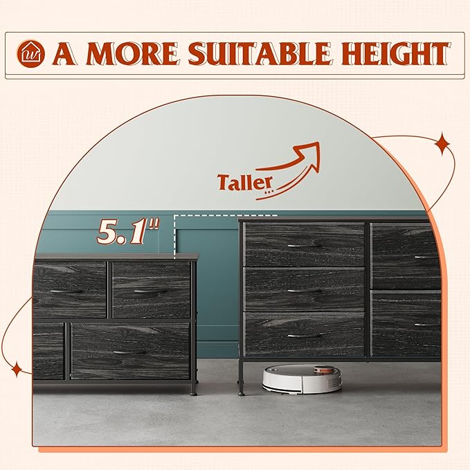 WLIVE Dresser for Bedroom with 5 Drawers, Wide Dressers with Drawer Organizer...