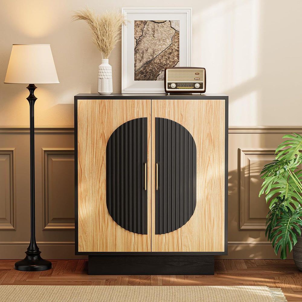 29" Fluted Modular Buffet Cabinet with Arched Doors & Gold Handles, ...