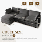 ROWHY 112'' Modular Sectional Cloud Couch with Movable Ottoman, 4 Seat Modern Chenille Sofa with 2 Throw Pillows, Deep Seat L Shaped Couch for Living Room Bedroom Apartment, Dark Grey | Arrange Freedom, Pet-Friendly Fabric, Sturdy Frame, Ultimate Comfo...