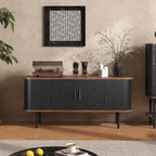 47''W Modern TV Stand Cabinet with Storage for TVs up to 55 Inch, Fluted TV Entertainment Center with Slatted Tambour Doors, Media Console for Living Room, Entryway, Black
