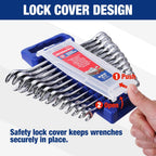WORKPRO 2-Piece Wrench Organizer, 24-Slot Plastic Holder Set With Lock Cover, Metric & SAE Compatibility (Up To 19mm or 7/8), Premium Quality Rack Tool Trays With Carrying Handle