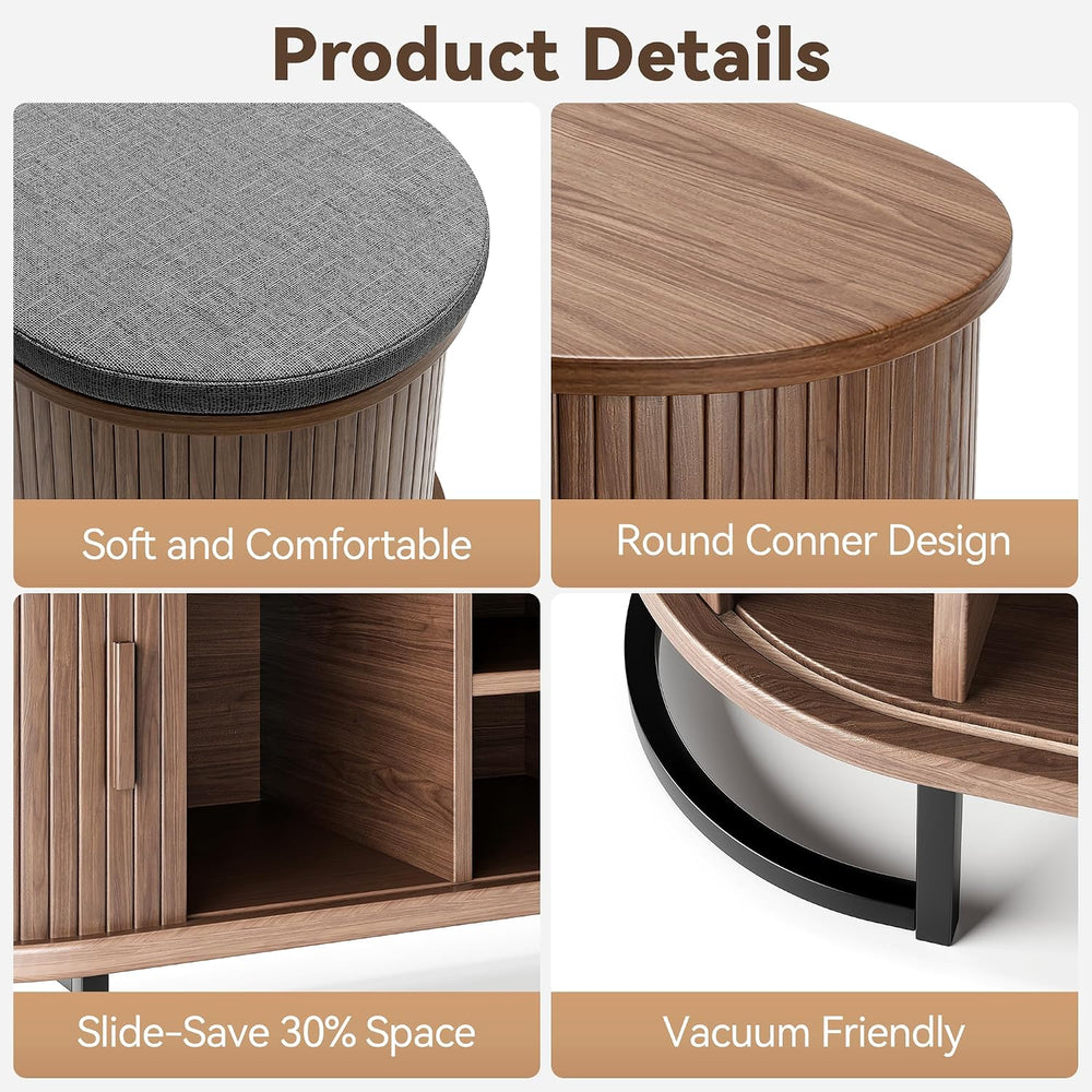 Decofy Shoe Storage Bench with Cushion and Sliding Doors, 47.2 Inch Shoe Benc...