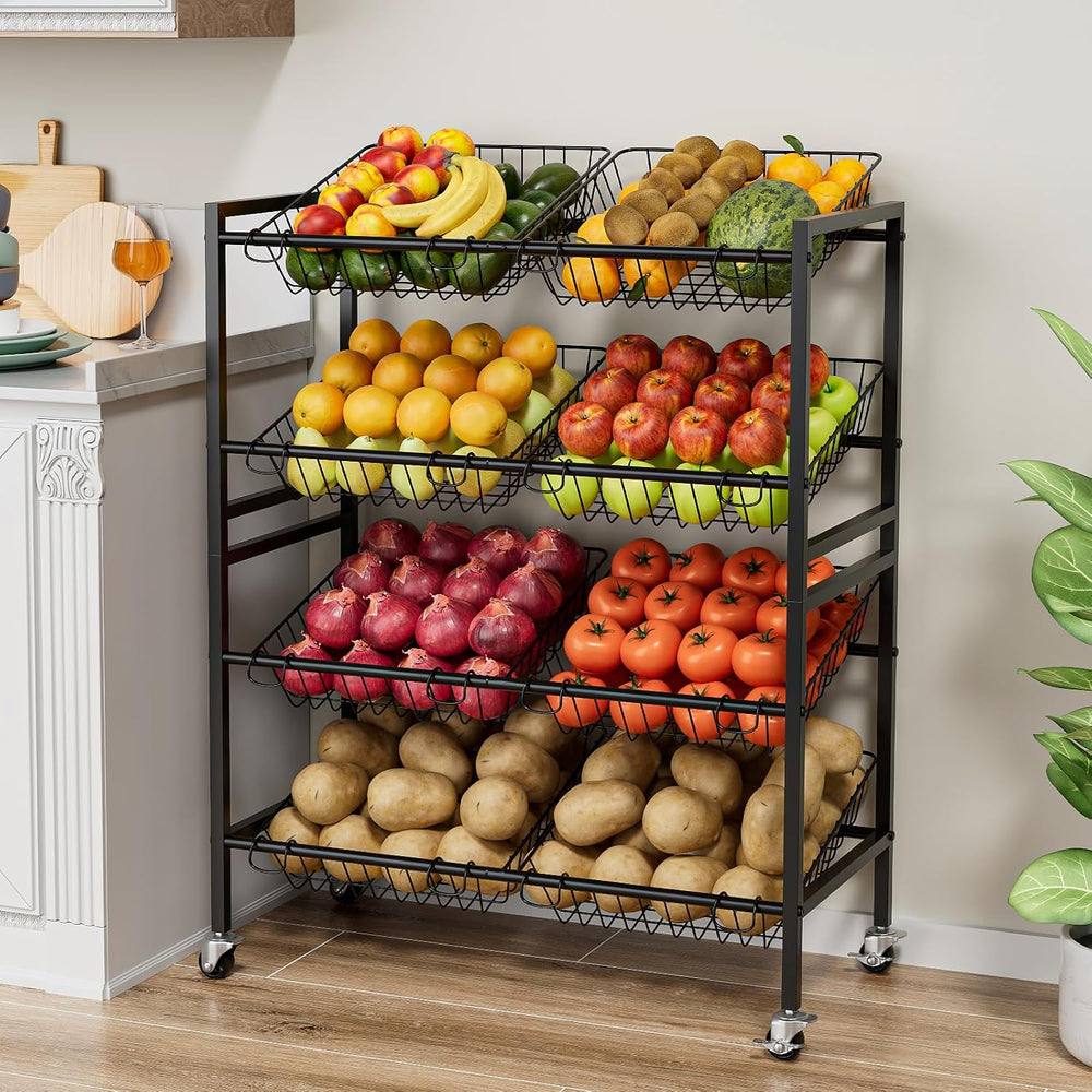 Evermagin 25.2" W Kitchen Storage Cart, 4-Tier Snack Cart with Wheels | ...